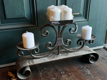 Iron Scroll Pillar Candle Candelabra