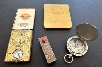 Vintage Grouping Of Metal Cases Included Lipstick, Cigarette And Berometer