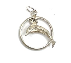 Vintage Sterling Silver Dolphin Jumping A Hoop Charm/pendant