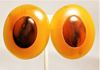 Vintage 1980s Large Lucite Plastic Oval Formed Earrings Ear Clips