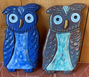 Two Pottery Owls By Millhouse Pottery