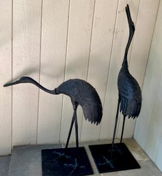 Pair Of Metal Cranes Sculptures