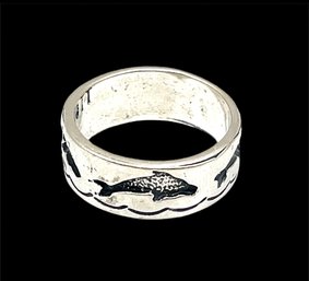 Vintage Sterling Silver Engraved Dolphin Ring, Size 7