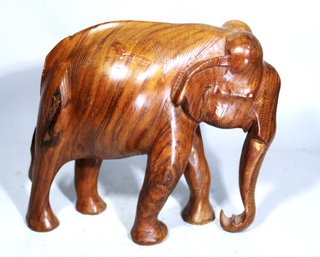 Vintage Heavy Carved Solid Wood Elephant Figure Missing Tusks And Broken Portion Of Tail