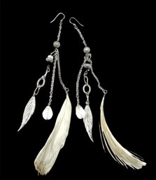 Southwestern Style Long Beaded Feather Earrings