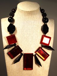 1980s Plastic Necklace Having 'mirrored' Effect Black And Red