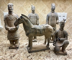 Vintage Lot Of 5 Chinese Terra Cotta Statues