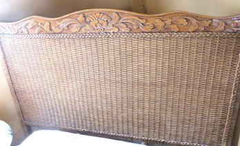 Vintage Carved Wood Rattan Bed Frame