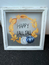 Happy Fall Y'all - Hand Painted On Mesh With Whitewashed Wooden Frame