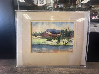 1940 Watercolor Painting- Landscape Of Riverfront, Trees & Houses Signed By Artist Emiddio De Cusati    TA/WAB