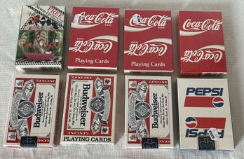 8 Sealed Vintage Advertising Playing Card Decks- Coca Cola, Pepsi, Budweiser And 7-up