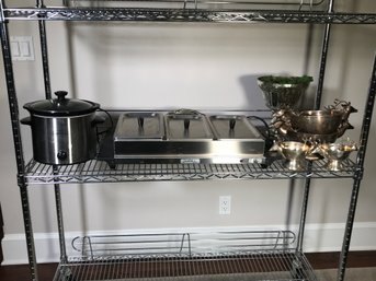 Shelf #3 - Very Nice Serving / Catering / Entertaining Lot - Triple Warmer - Silver Plated Servers & More