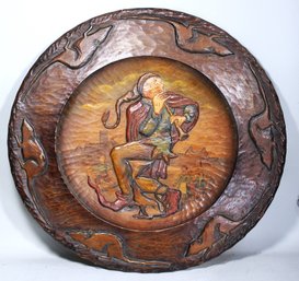 Signed German Hand Carved Polychrome Wood Charger The Pied Piper