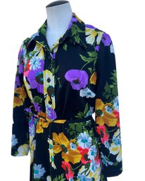 1960s Vintage Long Polyster Floral Dress