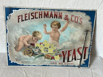 Rare Antique Circa 1880s FLEISCHMANN'S YEAST ADVERTISING SIGN- Heavy Gauge Metal With Great Lithography