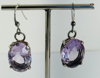 LARGER SIZE PRETTY STERLING SILVER FACETED AMETHYST DANGLE EARRINGS