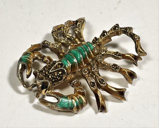 Gold Over Sterling Silver Marcasite Enamel Scorpion Brooch