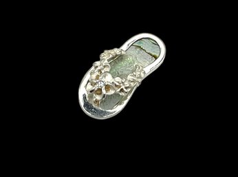 Beautiful Sterling Silver Abalone Floral Flip Flop Pendant