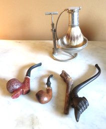 4 Mens Pipes With Shaving Stand, Brush, Razor