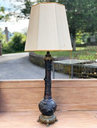 An Antique Japanese Bronze Vase - Fitted For Electricity As Lamp