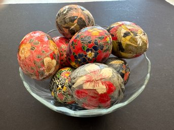 Bowl Of Decorated Paper Mache Eggs