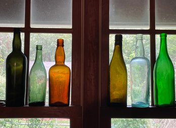 Six Wonderful Vintage Or Antique Glass Bottles