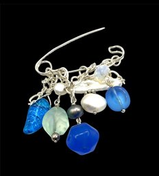 Artisan Sterling Silver Ocean Blue Colors Dangle Charms Pin