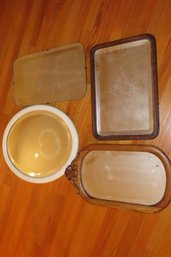 Lot Of 3 Beveled Mirrors Along With Mirrored Tray With Etching In Center