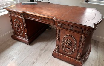 Partners Double Sided English Styled Oversized Desk - Leather Topped With Wood Detailing  76'L X 40'D X 32'H