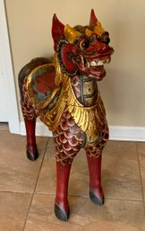 Magnificent Antique/Vintage Asian Foo Dog Horse, Carved & Painted Wood