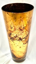 Large Glass Vase With Applied Gold/ Coppertone Applied Finish