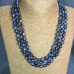 Fabulous Triple Strand Black Baroque Freshwater Tahitian Pearl Necklace - Very Pretty Necklace - 18' Long