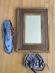 Decorative Ceramic Wall Art And Mask Mixed Metal Framed Mirror 16x22