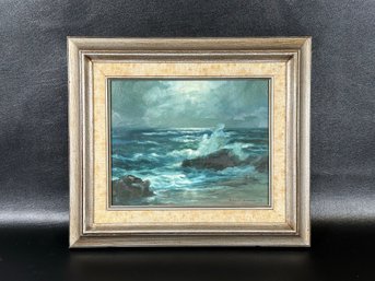 Original Oil On Canvas Seascape, Hidden Moon, Richard C. Hasenfus, Signed