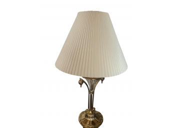 Pair Of Decorative Brass Table Lamps With Pleated Bell Shades