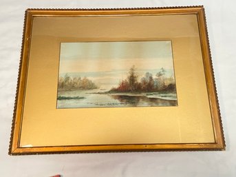 Vintage Original Pastel Painting Signed W. Williams Landscape Water Scene 21x17 Gold Mat Framed