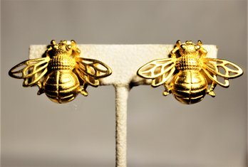 Pair Signed Givenchy Gold Tone Bug Bee Earrings Ear Clips