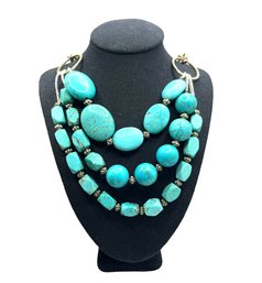 Turquoise Color Multi Strand Chunky Necklace