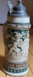 Fine Antique Circa 1920 German Beer Stein- A Busy Tavern Scene- 1 Liter Size