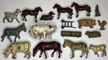 Vintage Lead Farm Animals - France J Hill & Co England - Cow Horse Pig Oxen Goat Sheep Chicken - Zebra Bunny