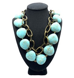 Large Chunky Turquoise Color And Copper Tone Necklace