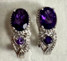 STERLING SILVER AND AMETHYST OMEGA BACK EARRINGS