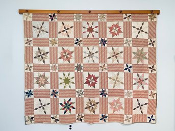 Vintage Quilt With Wooden Quilt Hanger