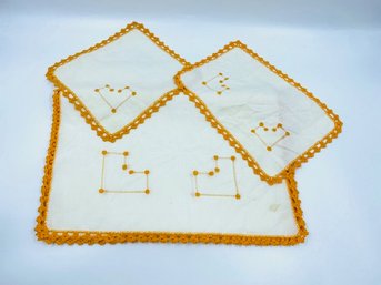 Off-white Embroidered Heart Motif Set Of 3 Vintage Linens