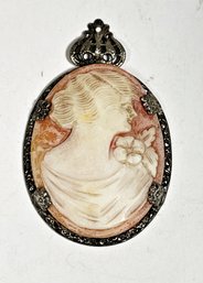 Antique Sterling Silver Carved Shell Cameo Pendant