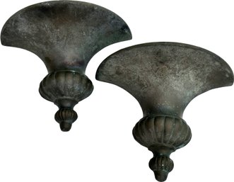 A Pair Of Vintage Verdigris Bronze Decorative Wall Shelves