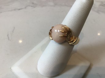 STUNNING THICK 14K GOLD PINK OPAL CLAW RING SIZE 7.5