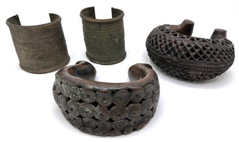 Antique African Jumbo Brass Bracelets From Tikar, Camaroon & 2 Vintage African Bracelets