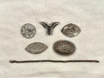 Sterling Brooches & Bracelet Collection