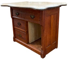 A 19th Century Serpentine Marble Top Wash Stand In Red Oak - Refashioned As A Kitchen Island!